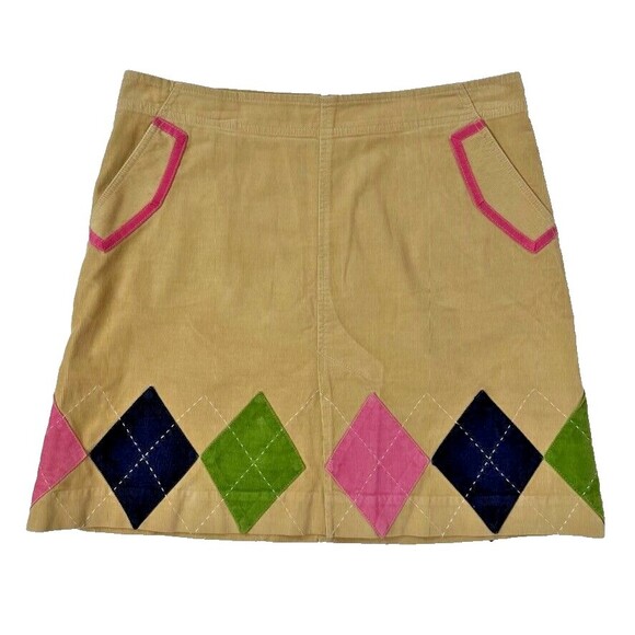 Lilly Pulitzer Women's Tan Petra Patched Argyle Corduroy Mini Skirt - Size 4 - Picture 1 of 6